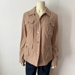 Tommy Hilfiger Women's Tan Canvas Utility Jacket w/ Elbow Patches Size M